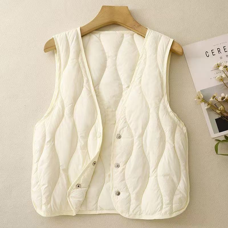 Осенний и зимний женский жилет из пуха, легкий и облегающий подклад, жилет с V-образным вырезом, внутренняя одежда, теплый короткий жилет