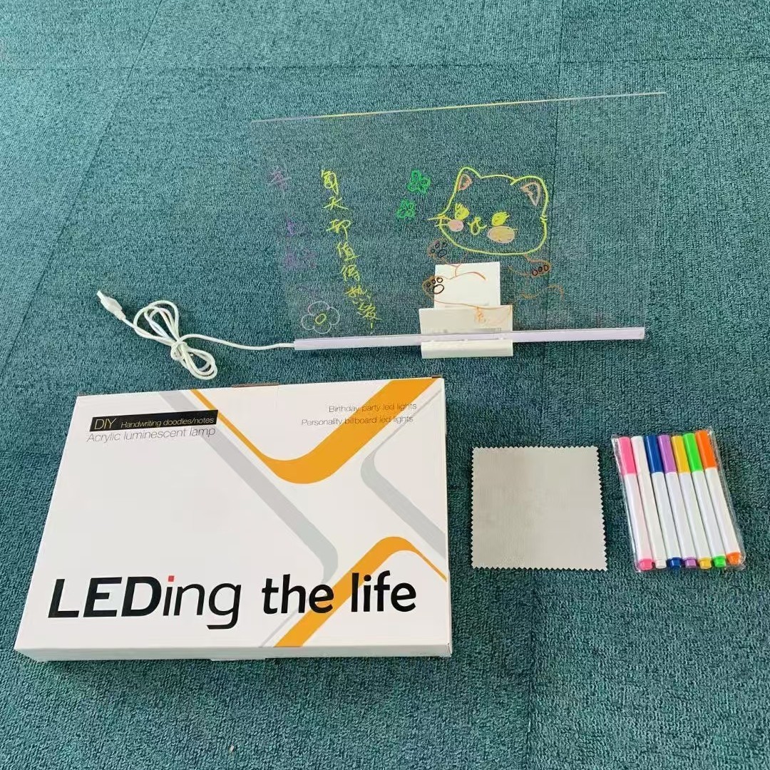 Cross-border diy acrylic fluorescent LED light board luminous erasable writing message board billboard whiteboard drawing board