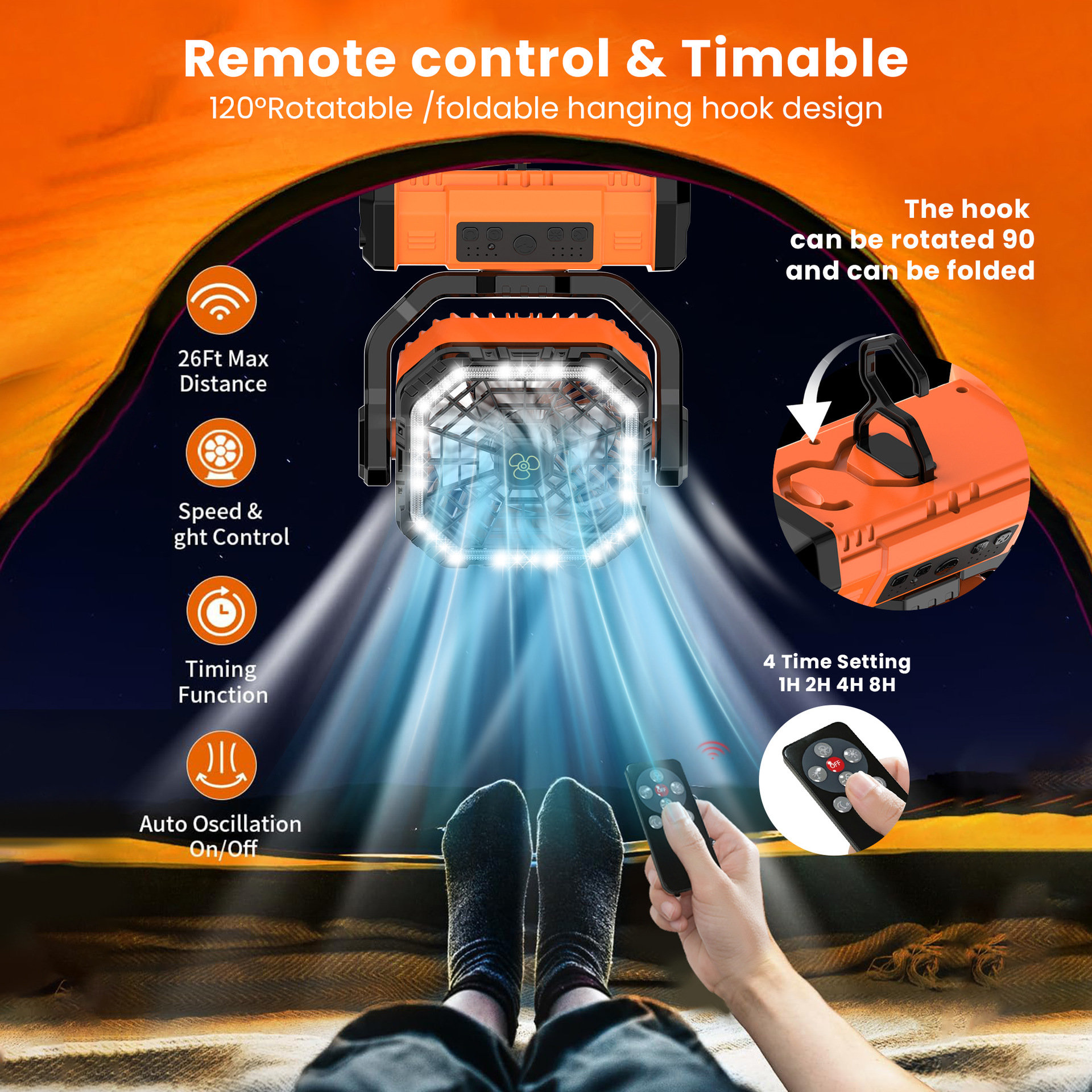 2026 Cross-Border New Camping Tent USB Fan Remote Control Portable High Wind Charging Outdoor Fan Lighting