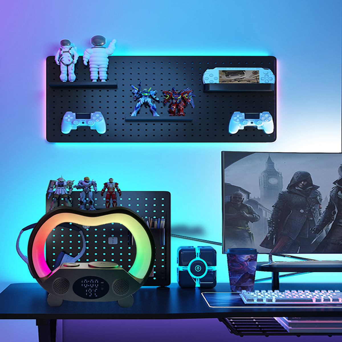 Living room bedroom bedside ornaments gift night light can mobile phone wireless charging alarm clock bluetooth speaker RGB night light