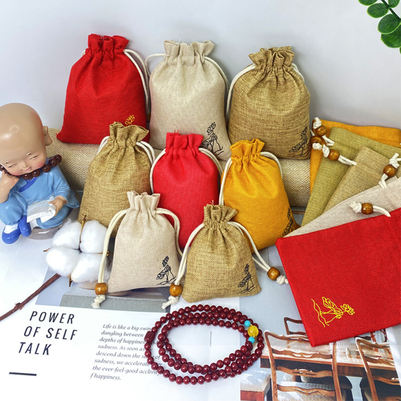 Drawstring Linen Drawstring Bag Lotus Pouch Bracelet Jewelry Gift Packaging Bag Linen Storage Bag Wholesale