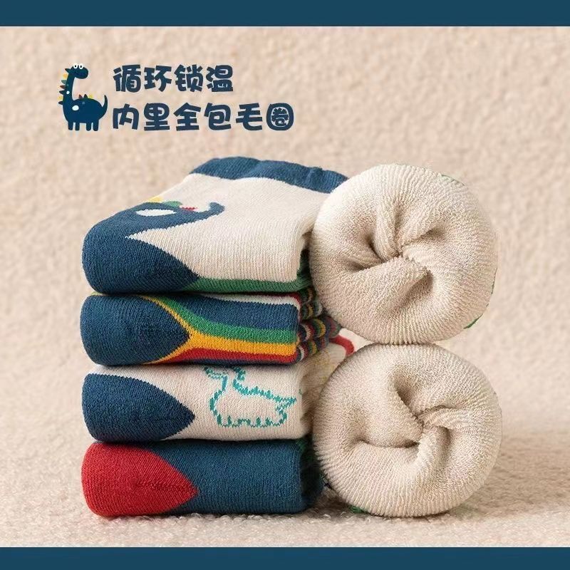 [Popular] thickened children's socks autumn and winter student Boy long tube boy baby fleece-lined warm Terry socks