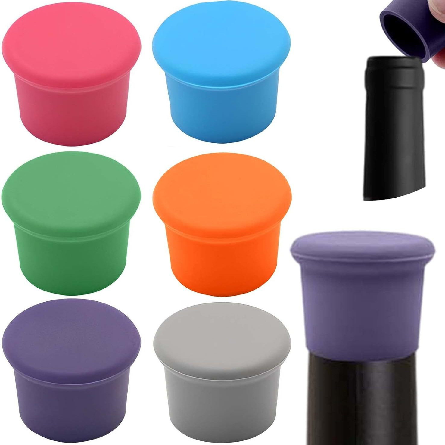 Пробка для бутылки из силикона, многоцветная, герметичная пробка для красного вина