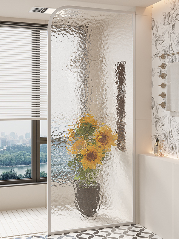Stainless Steel Bathroom Water Ripple Glass Screen Dry and Wet Separation Towel Rack Shower Room Toilet Shielding Partition