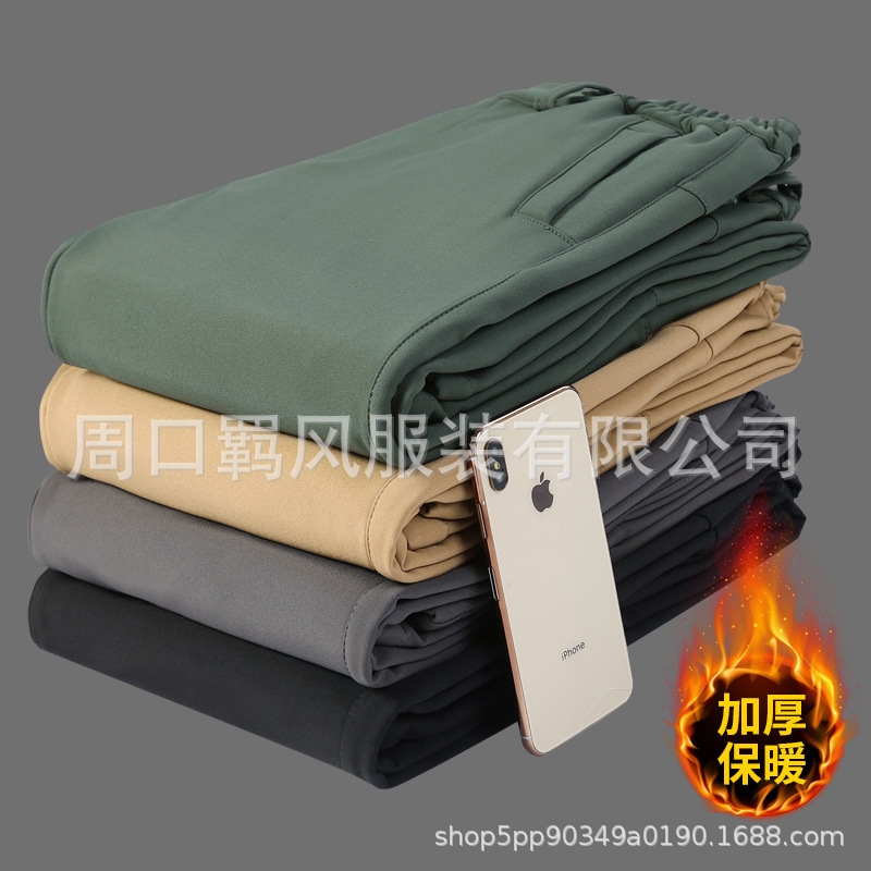 Outdoor Shark Skin Soft Shell Assault Pants Autumn and Winter Windproof and Waterproof Thickeneded Warm Pants Men's Scratching Military Fan Hiking Velvet Pants