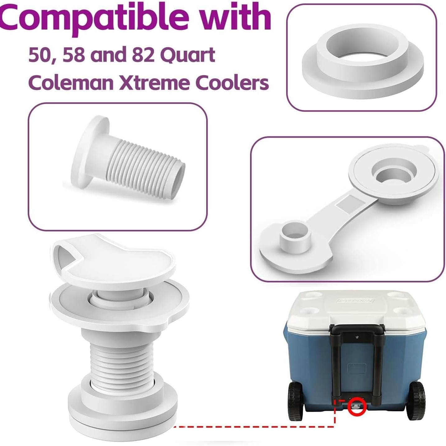 Cooler drain plug assembly 1 inch shaft length, used to Coleman Coleman 50, 58,