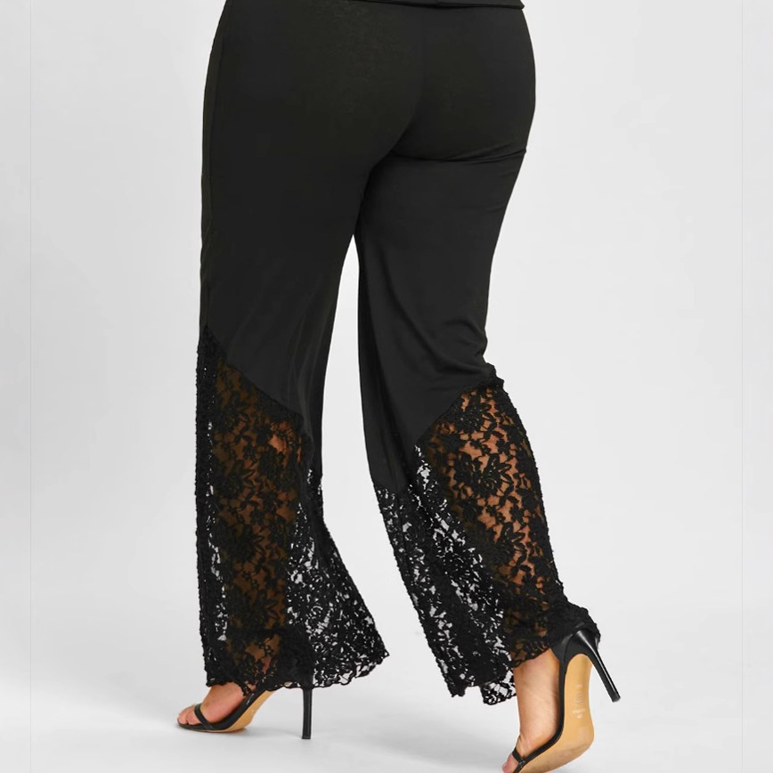 2023 plus size women's casual pants Amazon AliExpress hot women's lace chubby girl wide leg pants