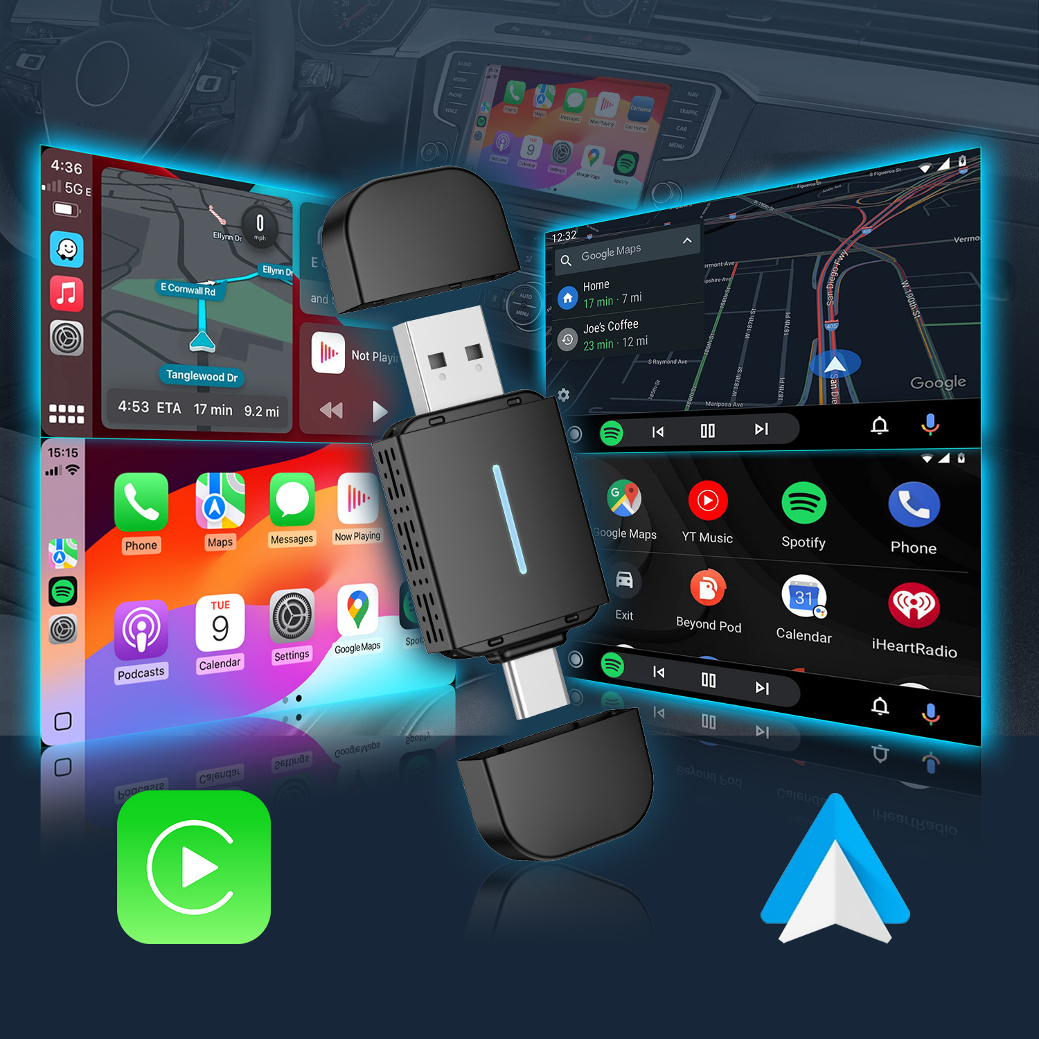Dual-Port Carplay Box Original Car Wired Carplay/Android Two-In-One to Wireless Carplay Box