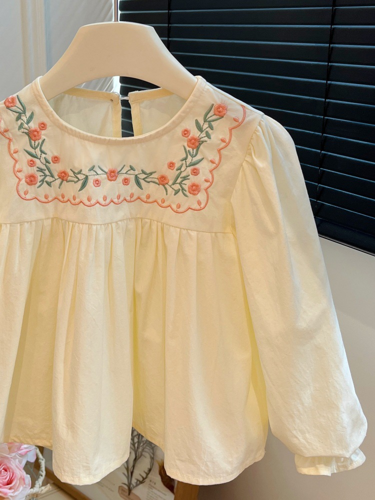 New Girls' Autumn Embroidered Flower Long-Sleeved Shirts for Baby Girls Korean Style Kidsren's Outer Shirts Casual Kidsren's Clothing