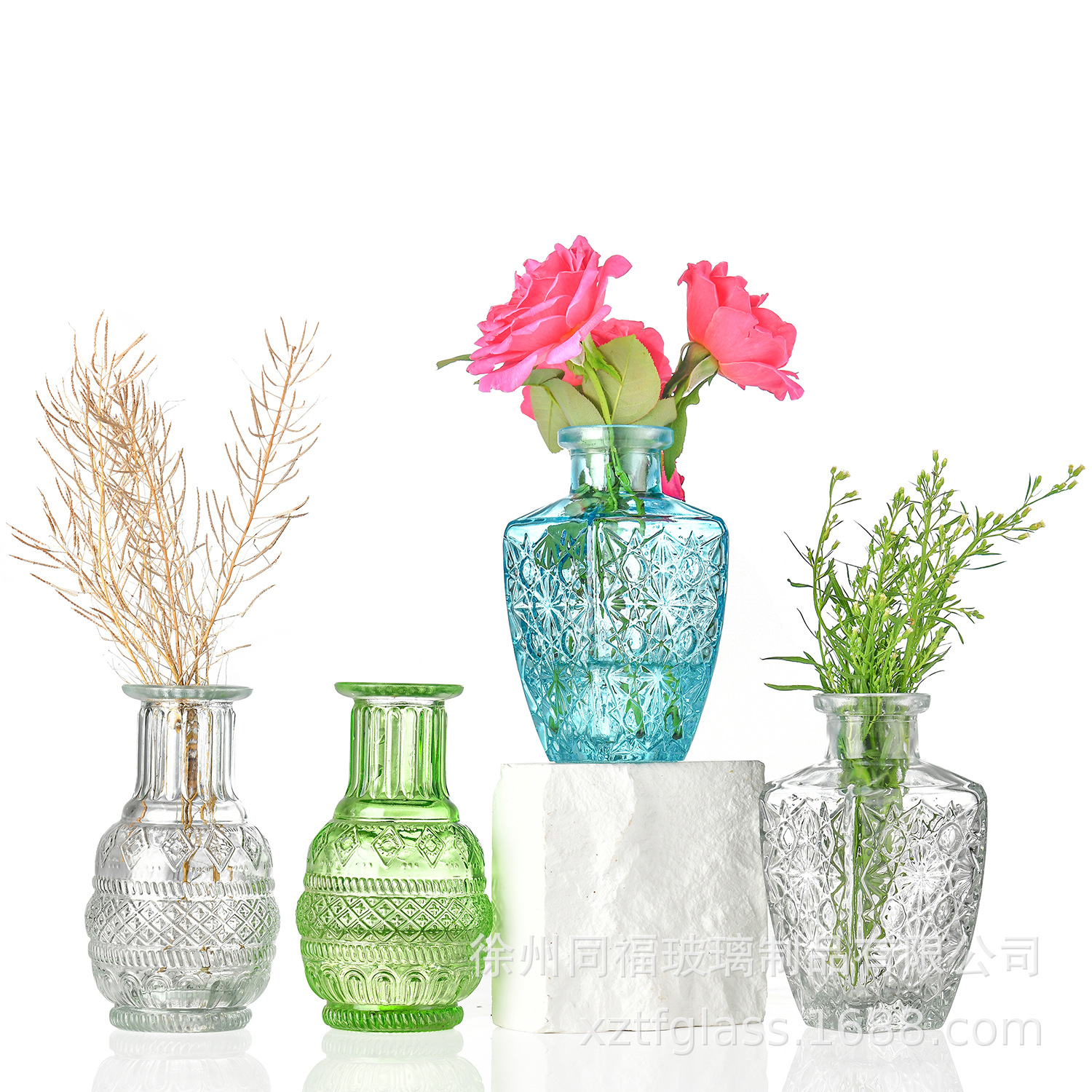 Simple Entry Luxury Vintage Embossed Glass Vase ins Style Dining Table Vase European-style Transparent Hydroponic Decorative Bottle