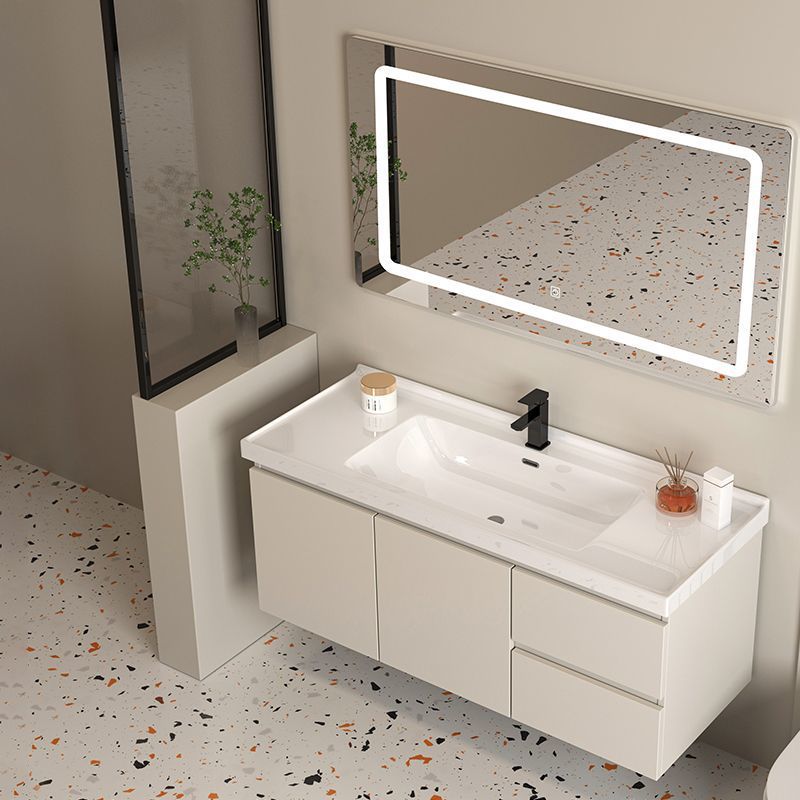 Cream-Colored Modern Smart Bathroom Cabinet with Simple Ceramic Washbasin Integrated Washbasin Set for Bathroom Sink