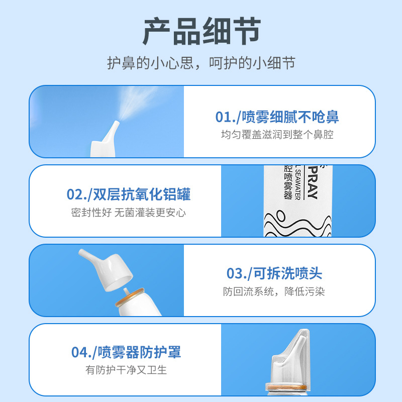 Bergman Normal Saline Nasal Cavity Cleaning Spray Large Capacity 80ml Atomization Cleaning Lasting Bacteriostatic Ventilation Nasal Wash