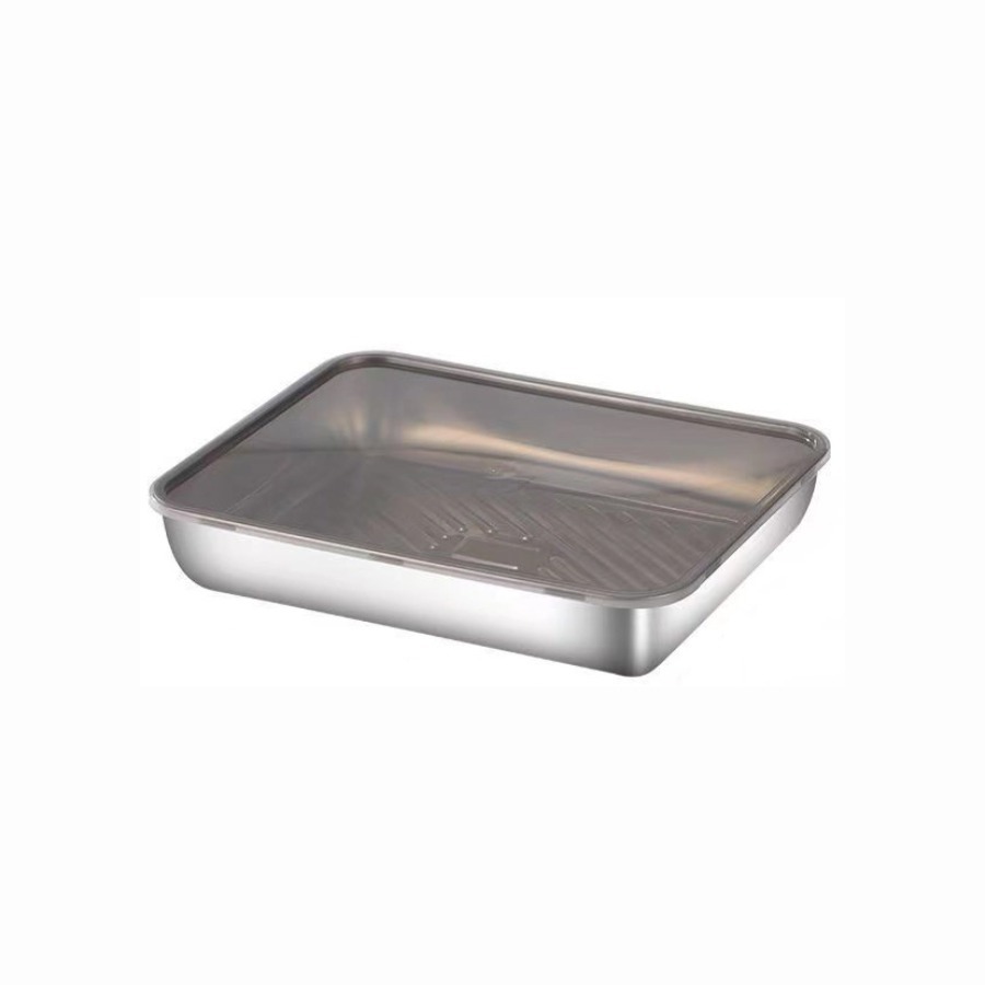 Stainless Steel Dumpling Plate Food Preservation Box Food Grade Storage Baking Refrigerator Freezer Preservation Plate Thickeneded Tray