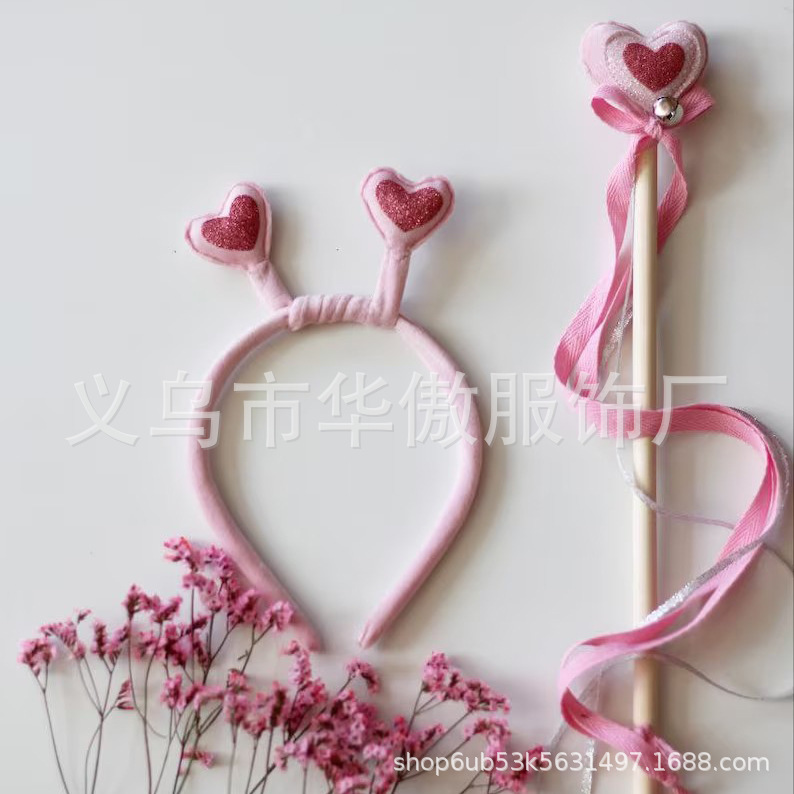 New Kidsren's Daily Dress up Heart Decoration Wings Butterfly Princess Wings Headdress Magic Wand Set Little Girl