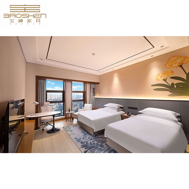 Foshan Manufacturer Star Hotel Furniture Standard Room Full Set Engineering Panel Guest Room Bed Box Suite Custom Engineering Customization