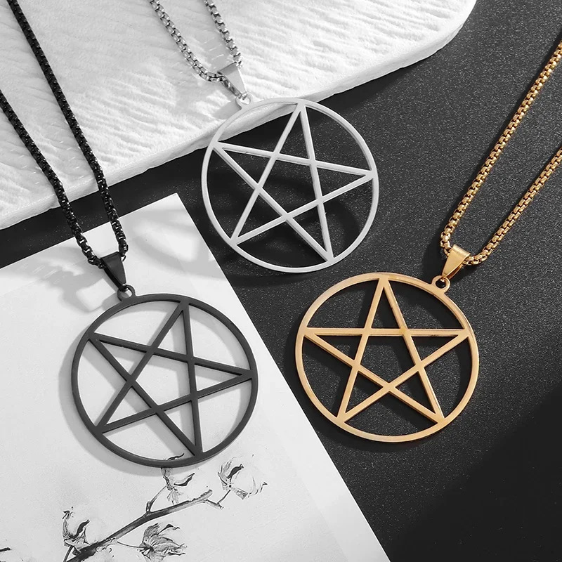 Cross-Border Hot-Selling Personalized European and American Retro Titanium Steel Necklace Six-Pointed Star Versatile Stainless Steel Cross Pendant Jewelry