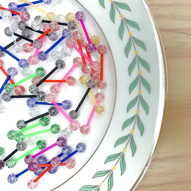 Cross-border e-commerce hot UV steel rod sequin tongue nail acrylic tongue ring breast ring body piercing jewelry wholesale