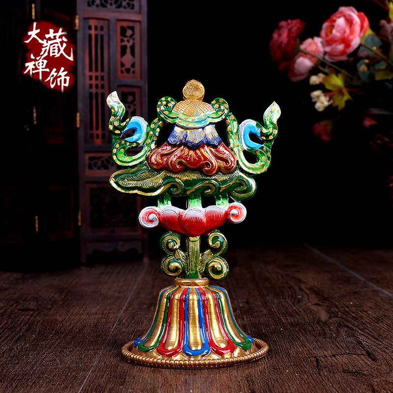 Copper Eight Auspicious Ornaments Gold-plated Xizang Biography Supplies Copper Painted Auspicious Eight Treasures Buddha Hall Home Ornaments 12cm High