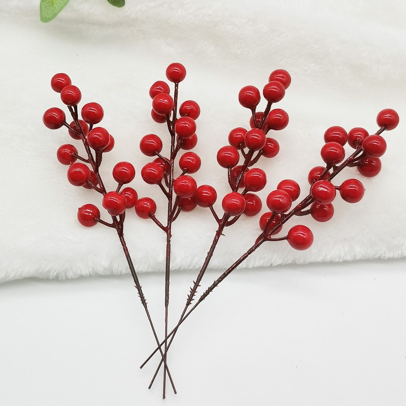 New Year Red Fruit Christmas Decoration 7-Head Pomegranate Fruit 12-Head Red Fruit Fortune Fruit Holly Fruit Christmas Tree Accessories Batch