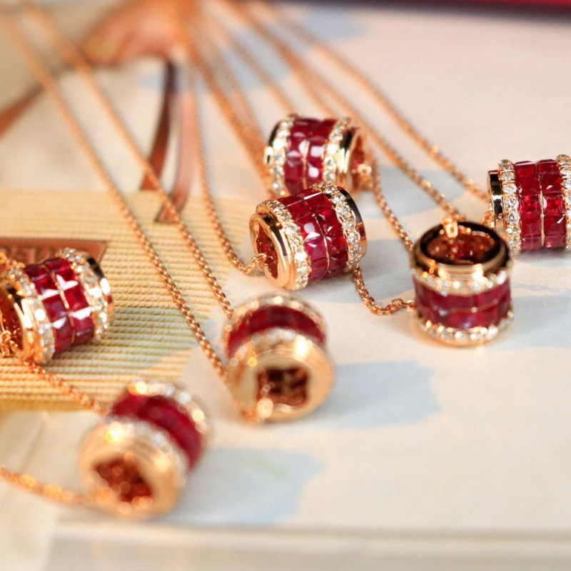 Authentic New Accessible Luxury Ruby ​​Necklace 925 Sterling Silver Gold-Plated Diamond Women's Jewelry Popular with New Styles