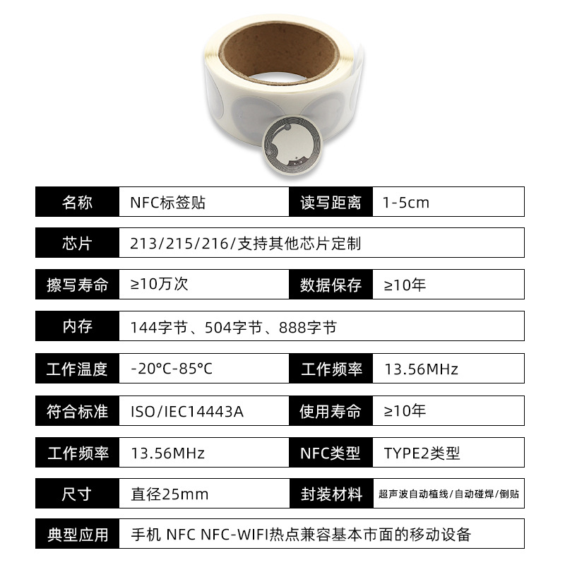 wet inlay sticker nfc chip sticker rfid tag ntag213 chip access card sticker music chip sticker