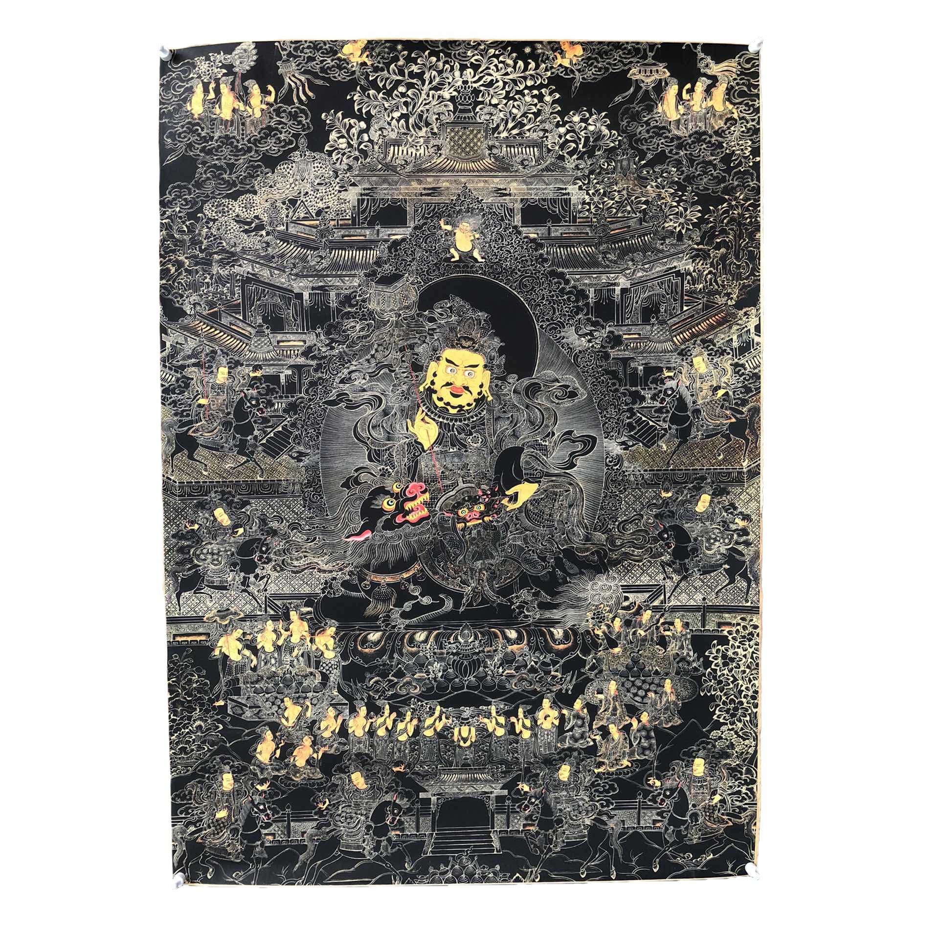 Four-Arm Guanyin Thangka Xizang Style Antique Old Calligraphy and Painting Living Room Entrance Mural Background Wall Decorative Painting Factory Wholesale