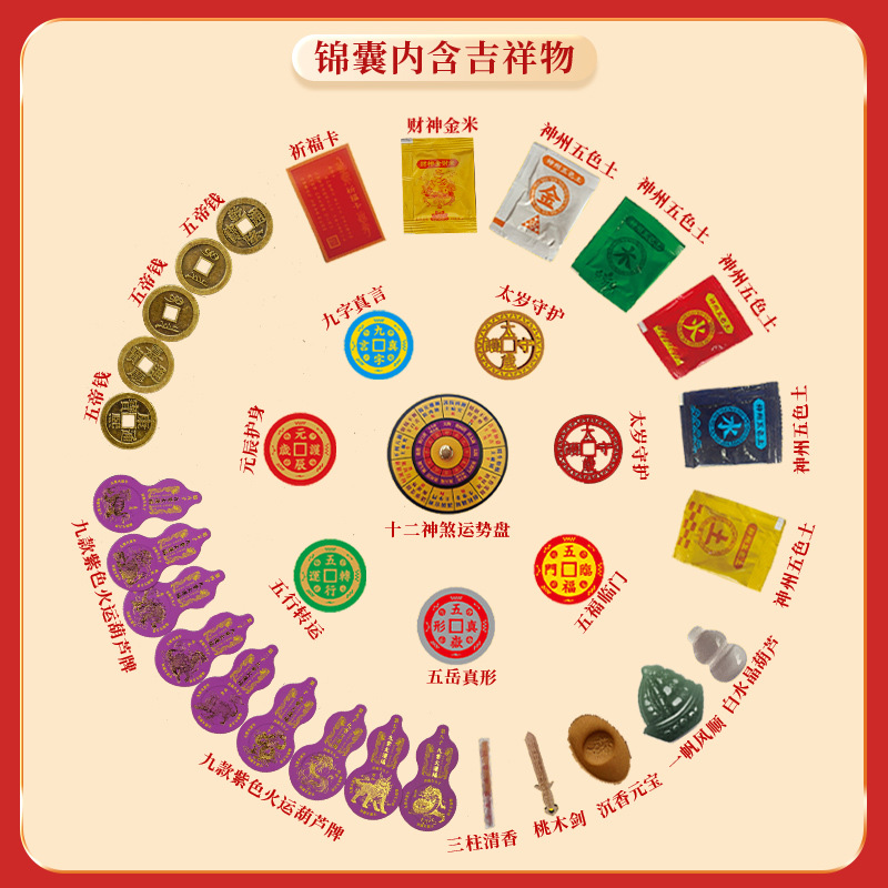 2025 Year of the Snake Nine Purple Fire Luck Twelve Gods and Demons Tai Sui Amulet Zodiac Tai Sui Lucky Bag
