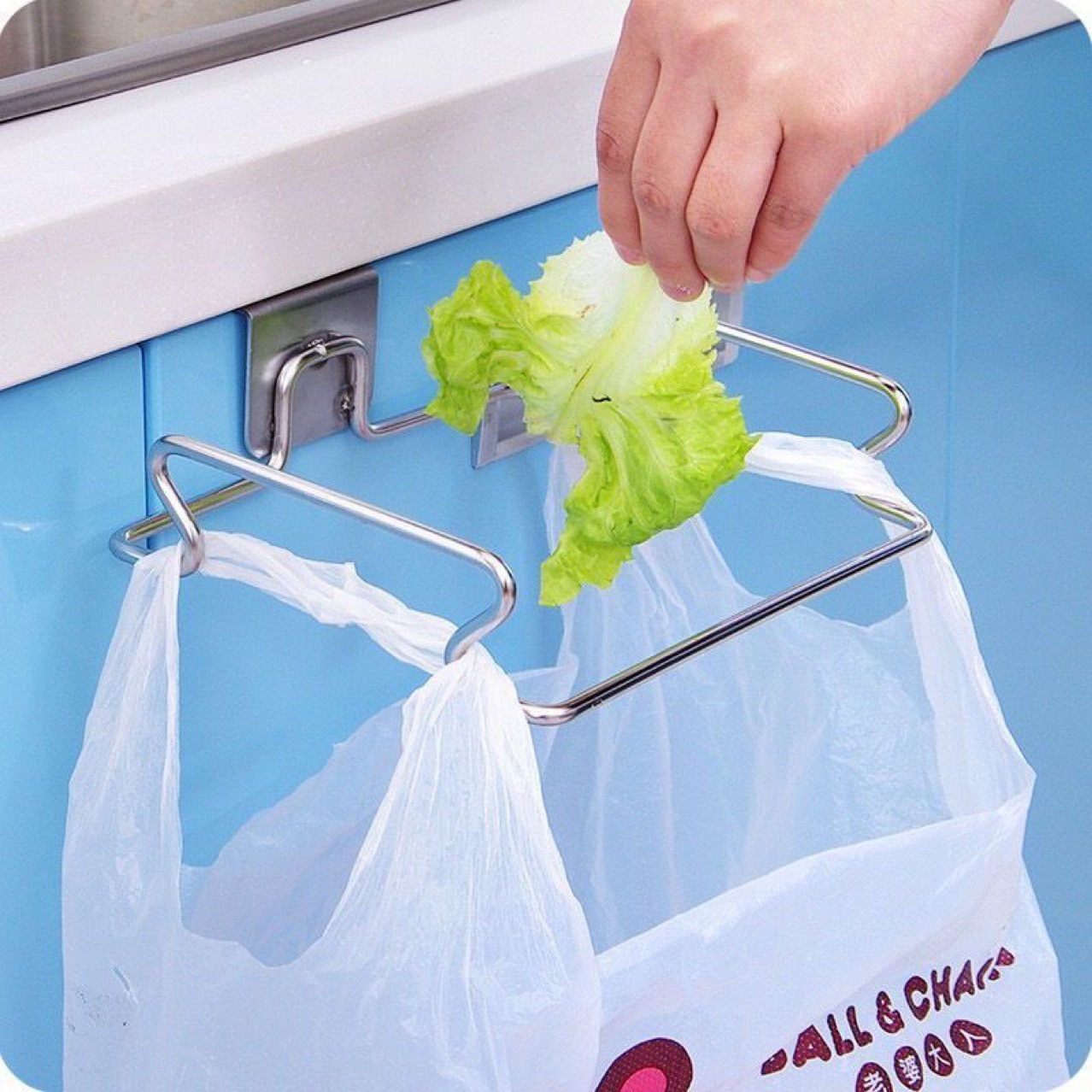 # Stainless steel garbage bag storage hook kitchen cabinet bracket hanging support shelf portable garbage rack