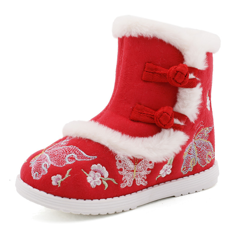 Han Dynasty Shoes for Girls 2024 Autumn and Winter New Kidsren's Embroidered Boots Ancient Style Kidsren's Boots Ancient Costume Boots National Style Short Boots New Year's Shoes
