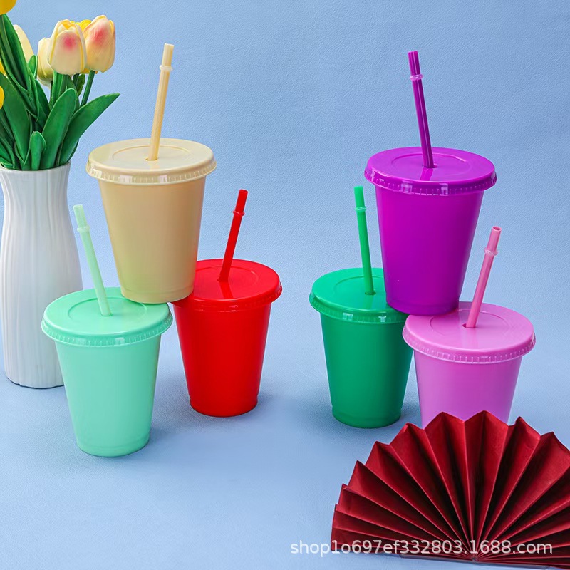 Factory Direct Cross-Border Popular Plastic Pp Single-Layer 475ml Straw Cup Creative Fashionable Compact Milk Tea Cup
