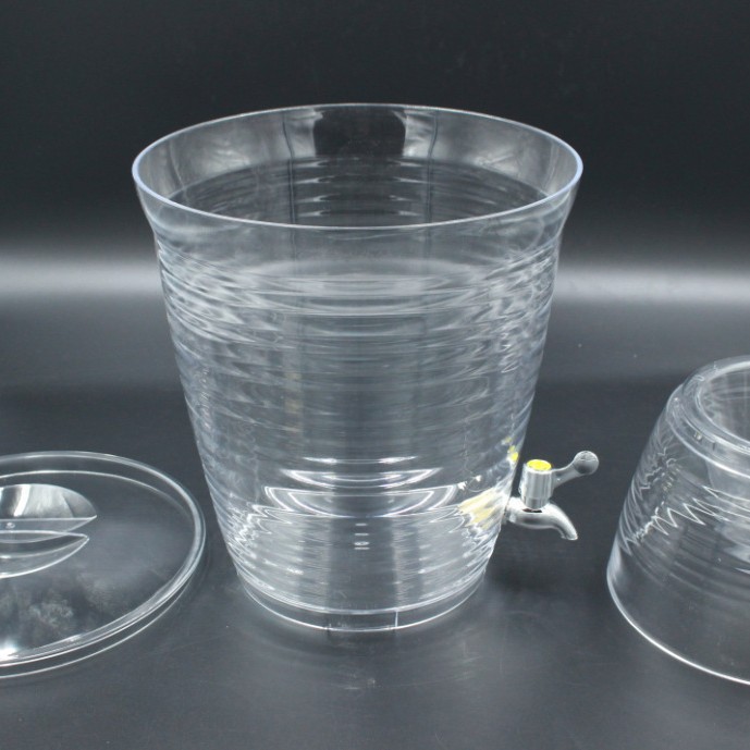 Wholesale acrylic plastic self-service juice machine water dispenser cafeteria large capacity transparent striped beverage bucket