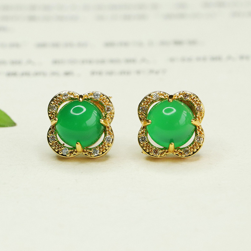 Серьги из зеленого агата Aiyu, ледяной зеленый халцедон, серьги с четырехлистным клевером, оптовая продажа AY4013007
