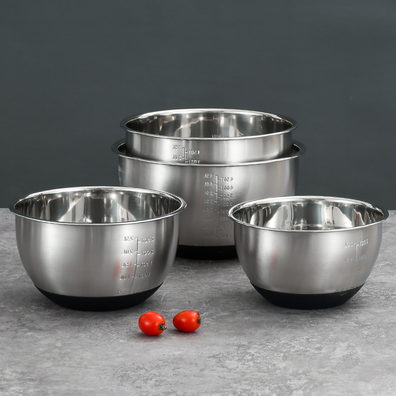European-style 201 thickened thickened stainless steel salad basin with scale flat bottom and basin mixing basin egg beater seasoning
