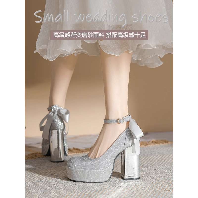 Увеличение роста на 12 см для маленьких людей, серебряные высокие каблуки, свадебные туфли Мэри Джейн, водонепроницаемая платформа