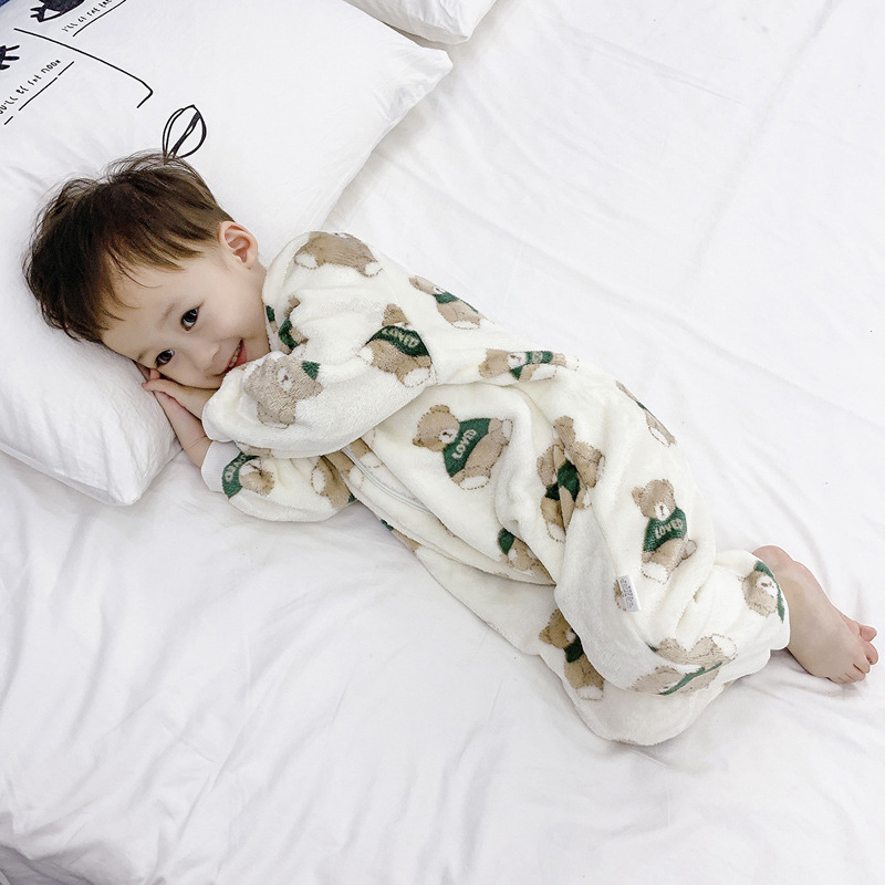 Baby's Flannel One-piece Pajamas Winter Clothes Baby's Climbing Clothes Little Boys and Girls Autumn and Winter Coral Fleece Home Clothes