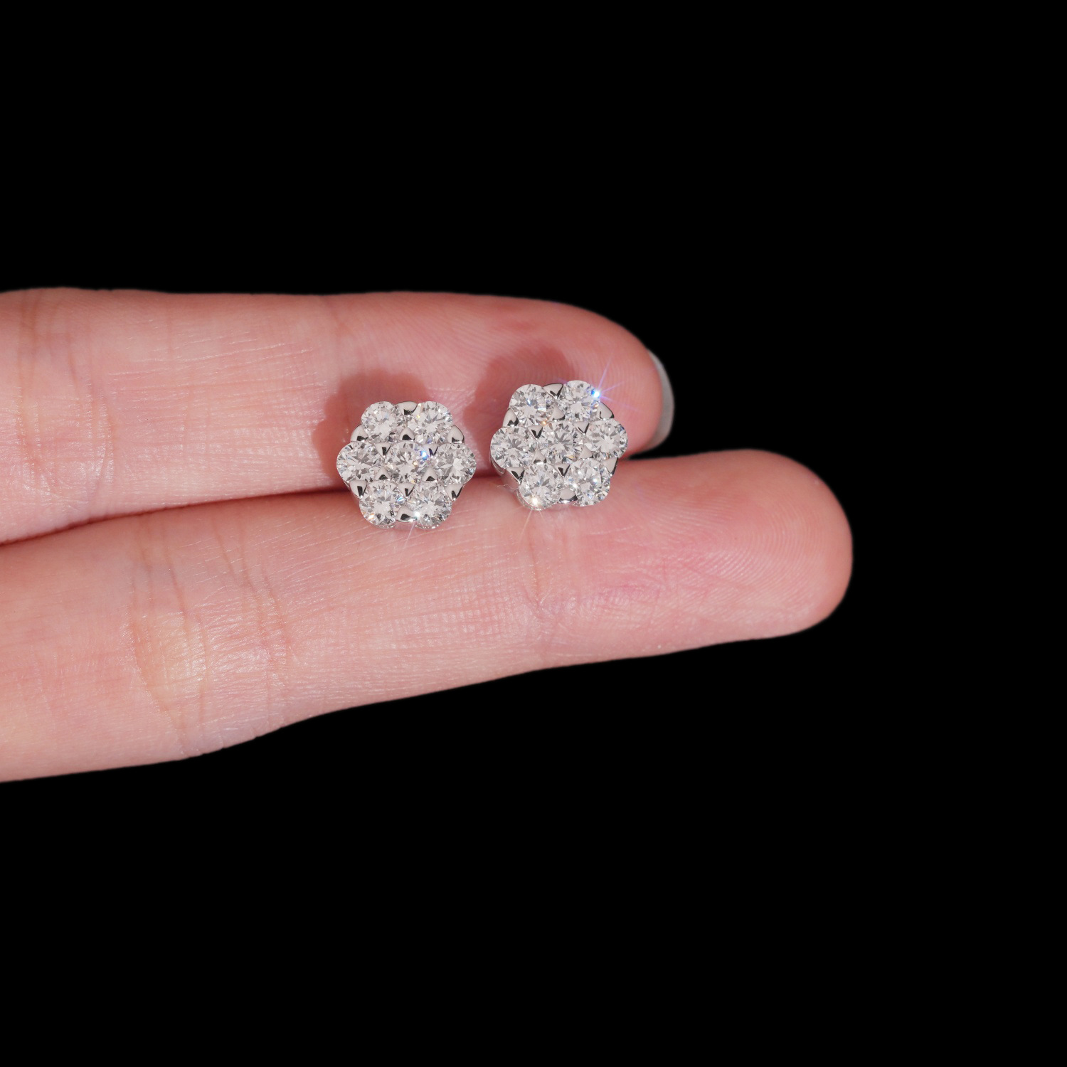 Cross-Border S925 Silver Inlaid Laboratory-Grown Diamond 9.5mm Flower Fashion Earrings European and American Hot-Selling Models for Men and Women