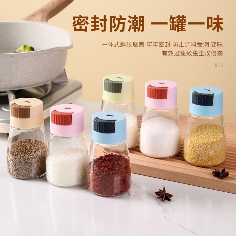 Kitchen Quantitative Seasoning Jar Push-Type Salt Control Bottle Household Seasoning Box Sealed Moisture-Proof Salt Jar Msg Salt Seasoning Bottle