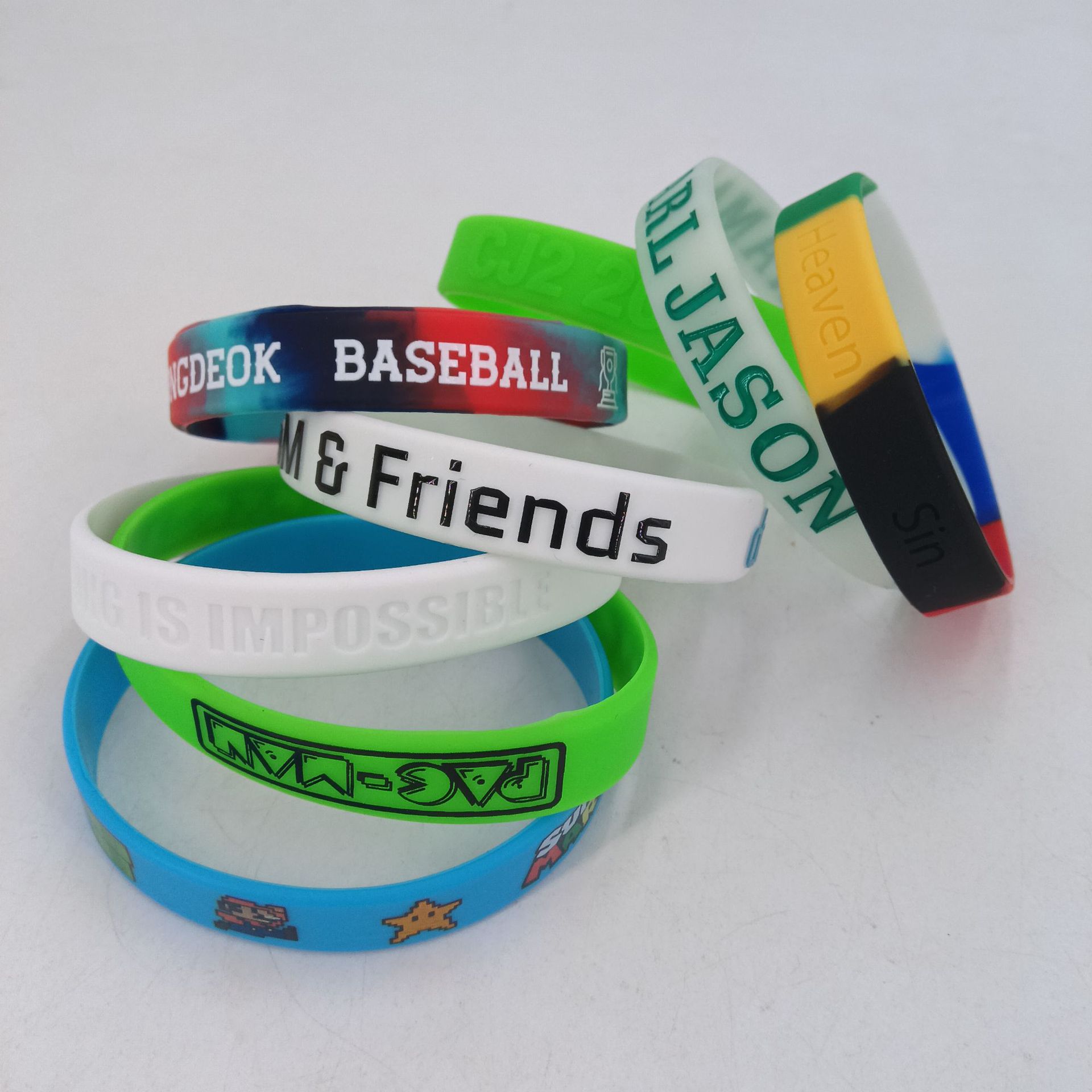 Factory Custom-Engraved Logo Wristband, Custom-Printed Pattern, Mixed-Color Special-Shaped Concave-Engraved Silicone Bracelet