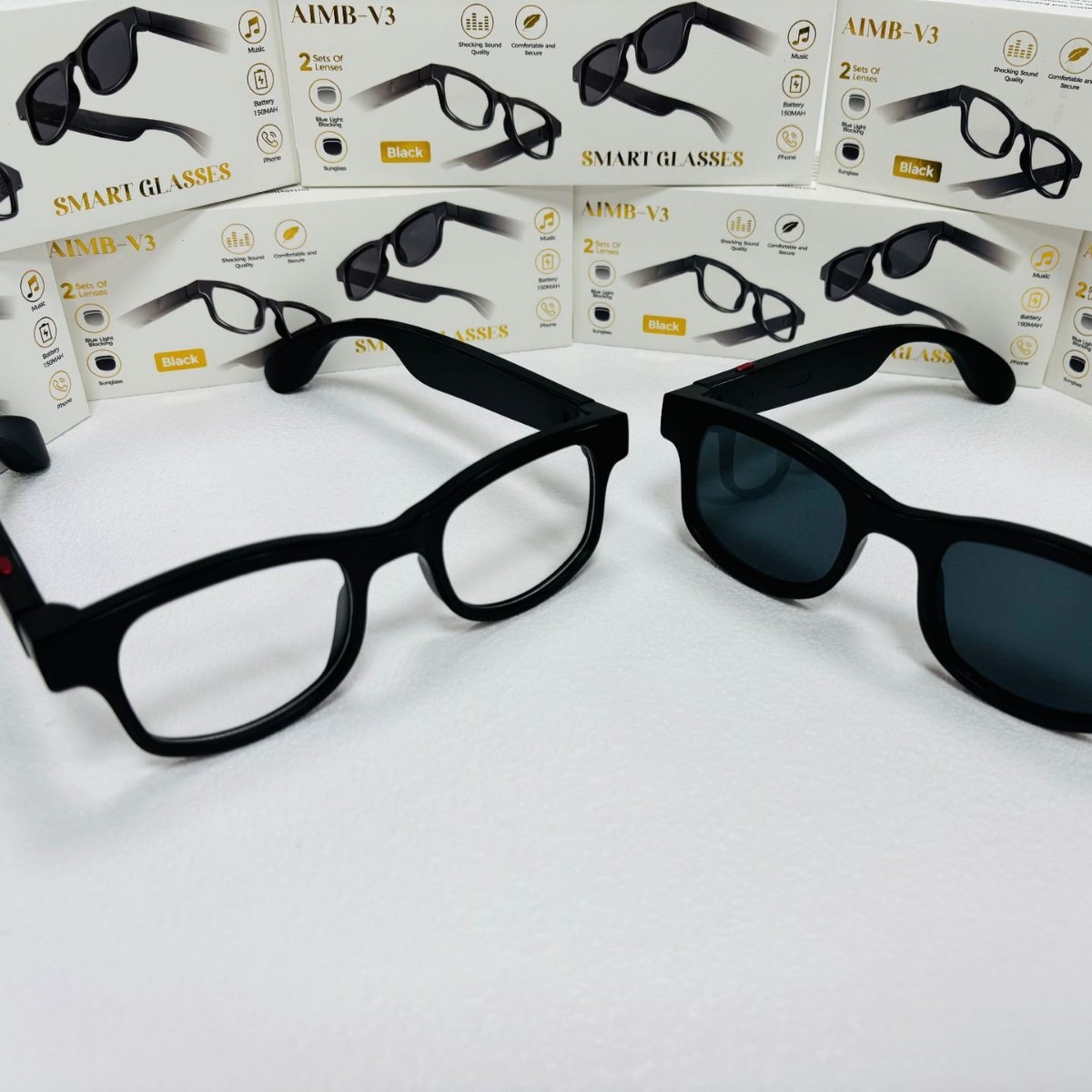 New Aimb-V3 Smart Bluetooth Glasses for Listening to Music and Taking Photos, Dual Lenses, Anti-Blue Light + Sunglasses, Lightweight to Wear