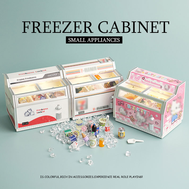 Мини-холодильник игрушка, магнитный холодильник, миниатюрный горизонтальный морозильник, игрушка для дома, модель мороженого