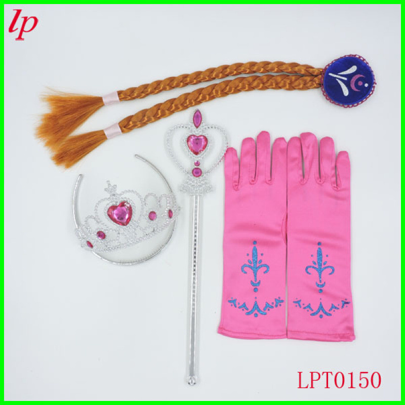 Hot-Selling Frozen Gloves Set in Stock Elsa Princess Crown Magic Wand Braided Gloves Four-Piece Set