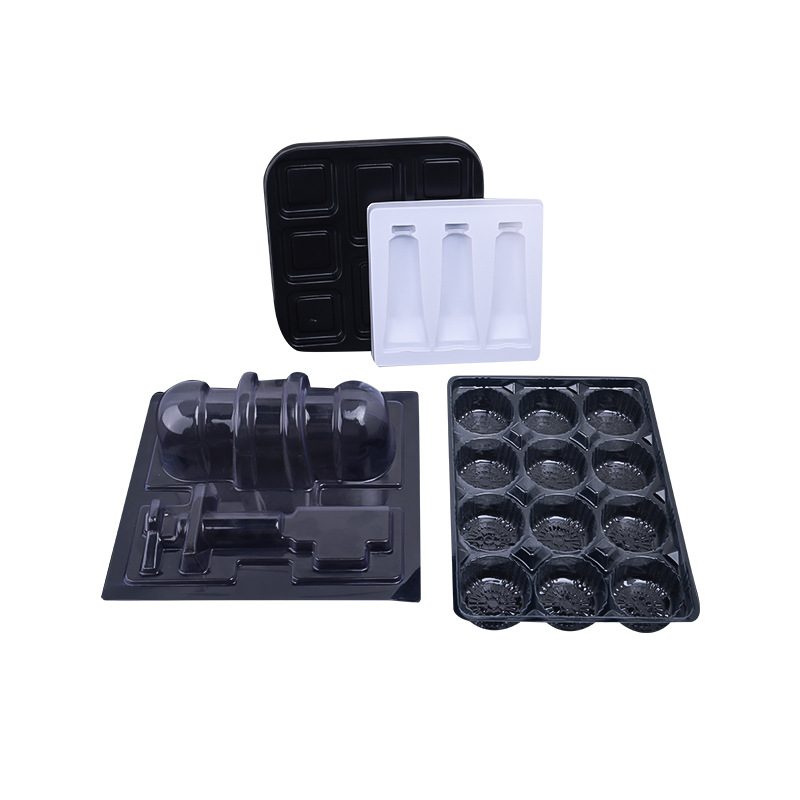 Zhejiang manufacturers pvc cosmetic flocking blister inner holder pp blister packaging box pet essence oil bottle cosmetic inner holder