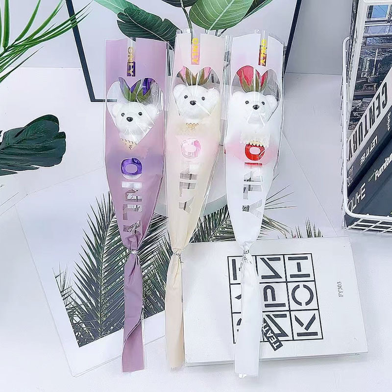 Cross-Border Manufacturer Direct Sales Valentine's Day Single Bear Soap Flower Artificial Flower Rose Bouquet Event Promotion Small Gifts