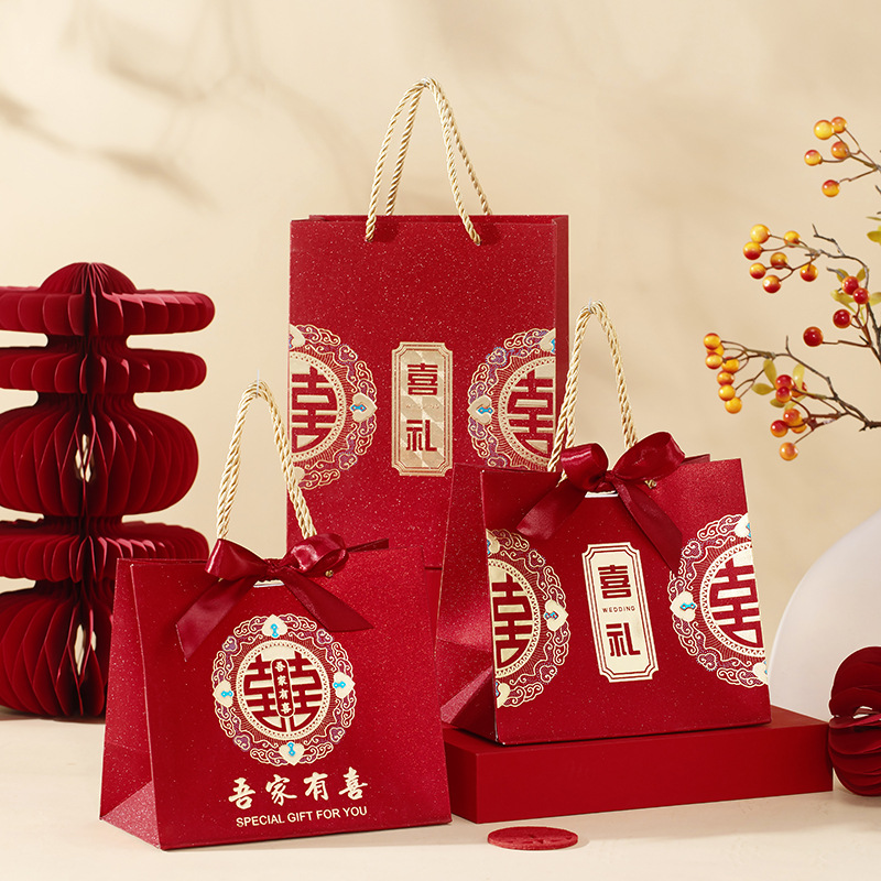 New Souvenir Gift Bag for Groomsmen and Bridesmaids 2025 Chinese Style Candy Packaging Handbag Empty Bag