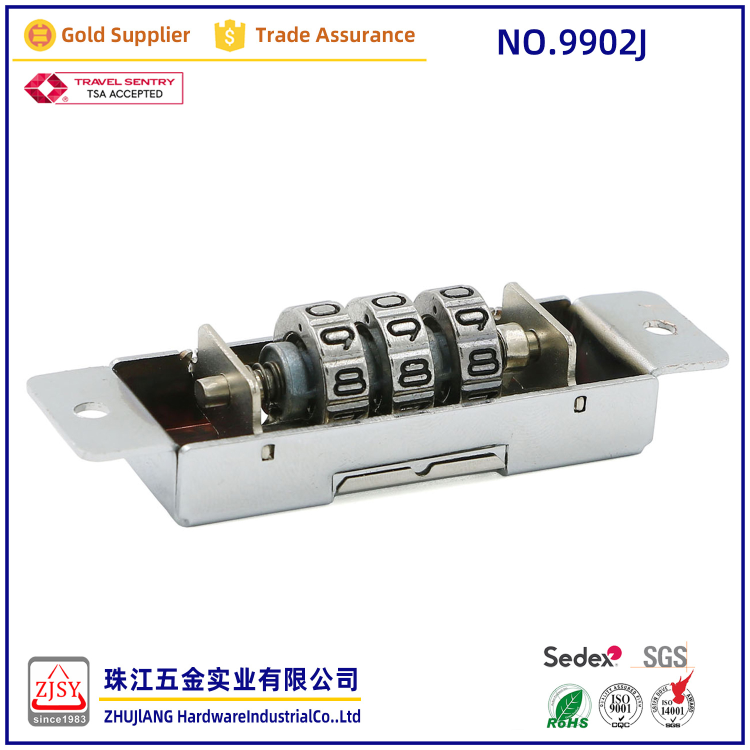 Pearl River Hardware 9902J Anti-rust Box Lock Embedded Code Lock Three-position Anti-theft Code Lock Luggage Lock Accessories