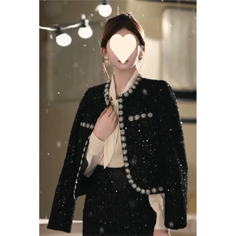 Куртка в стиле Шанель, вдохновленная французским дизайном, тяжелая весна-осень с бусинами, новая короткая высококачественная универсальная легкая роскошная верхняя одежда 2025