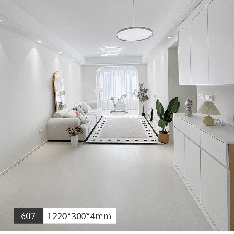 Spc Stone Plastic Lock Wood Floor Pure Color Cream Wabi-Sabi Style Household Micro-Cement Pvc Stone Crystal Snap-On Floor