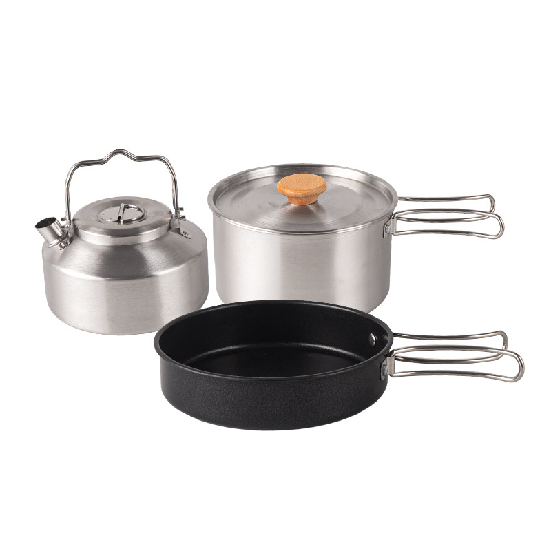 CLS outdoor stainless steel set pot camping portable self-driving kettle soup pot non-stick frying pan camping pot