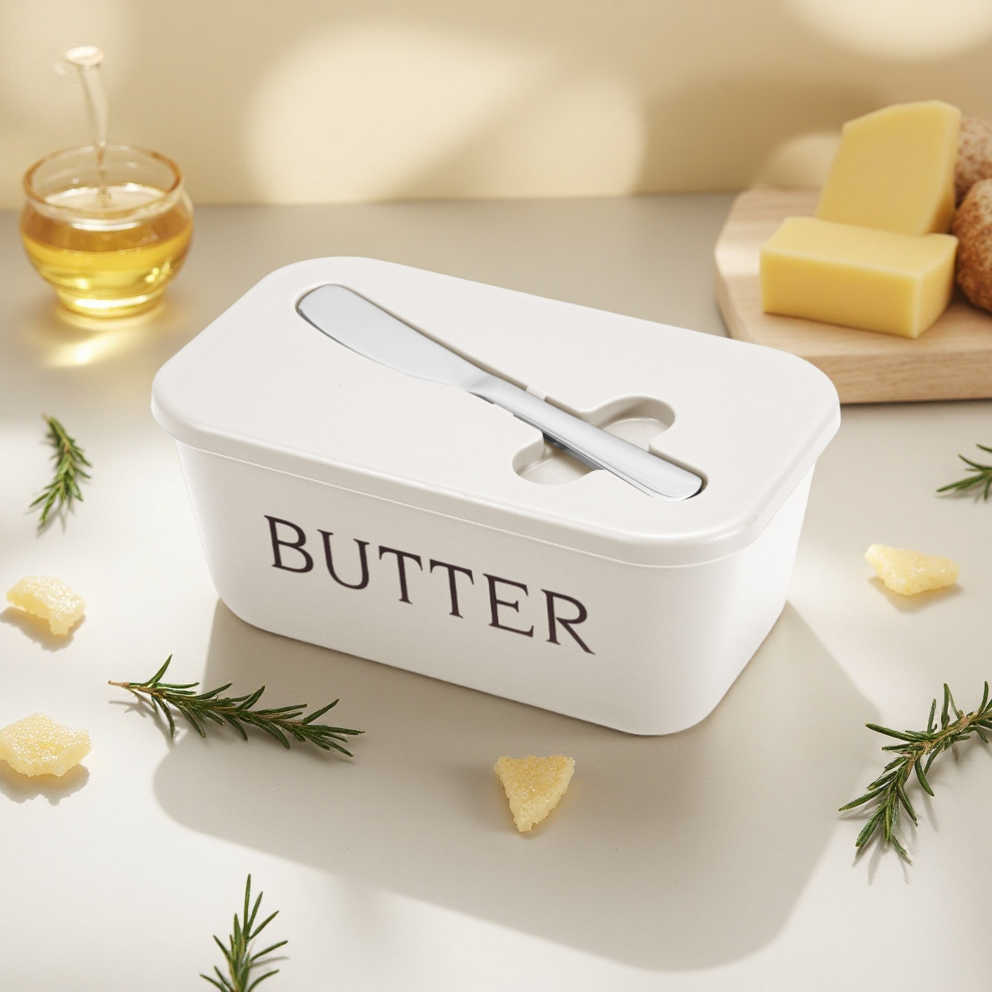 Food-Grade Storage Butter Box Pp Large-Capacity Cheese Box Refrigerator Sealed Dish (with Knife)