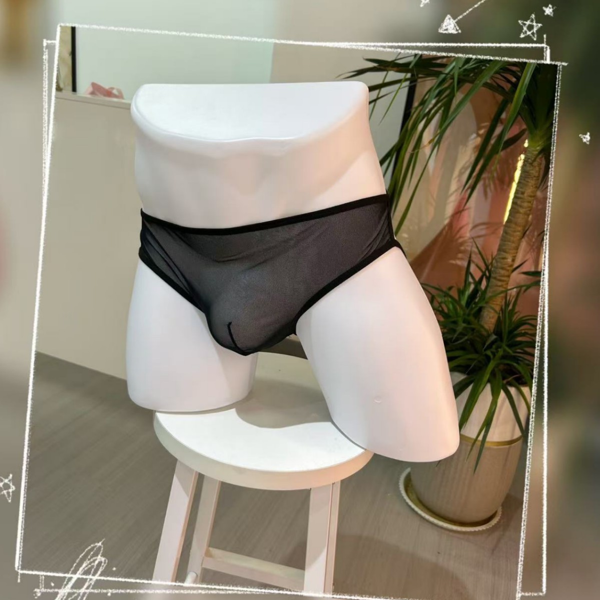 Sexy Men's Thong Underwear with Chain, Breathable Low-Rise Thin Strap Mesh Transparent Tight-Fitting Erotic Lingerie